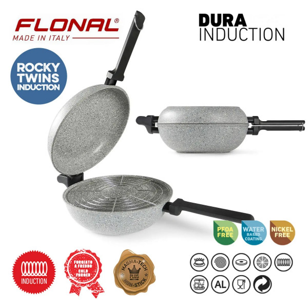 Фото - Сковорода гриль Flonal Dura Induction Rocky Twins 28 см з решіткою (RKIWP2830)
