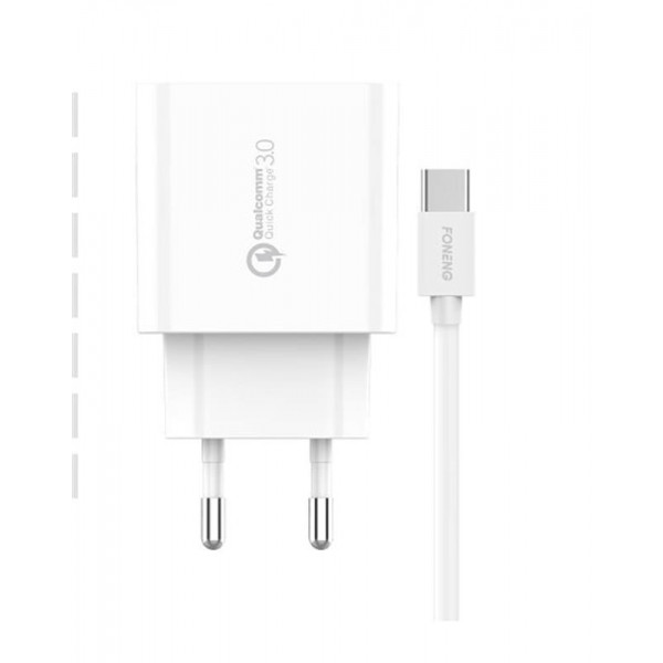 Фото - Сетевое зарядное устройство Foneng EU46 QC3.0 Charger 1USBх3A White (EU46-CH-TC) + кабель USB Type C