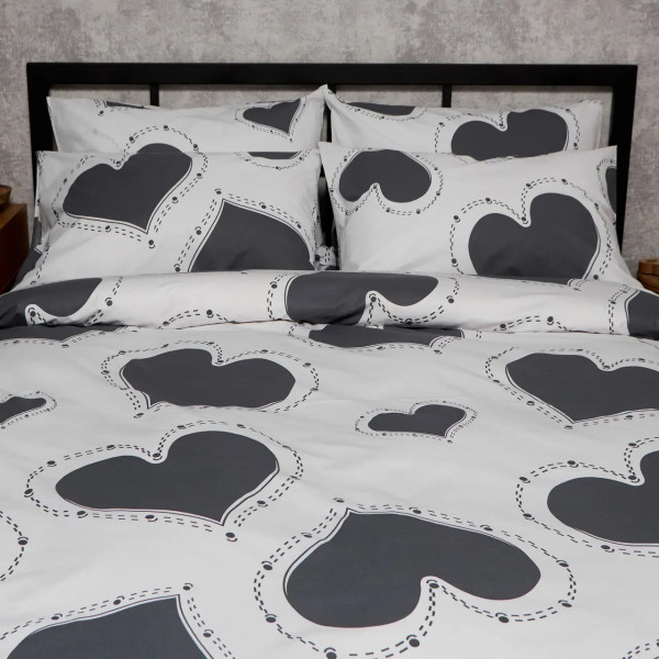 Фото - Комплект постільної білизни Moon&Star Бязь Gold Люкс Grey Love 200х220 нав. 2х70х70 (MS-820009357)