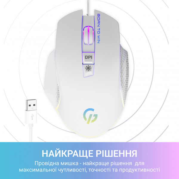 Фото - Миша дротова ігрова GamePro GM370 White