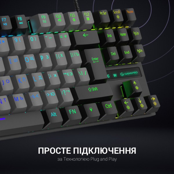 Фото - Клавіатура дротова ігрова GamePro LED USB (MK100B)
