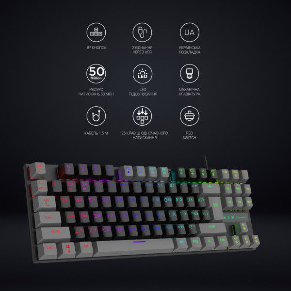 Фото - Клавіатура дротова ігрова GamePro LED USB (MK100R)