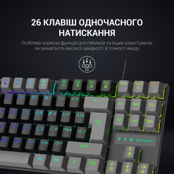 Фото - Клавіатура дротова ігрова GamePro LED USB (MK100R)