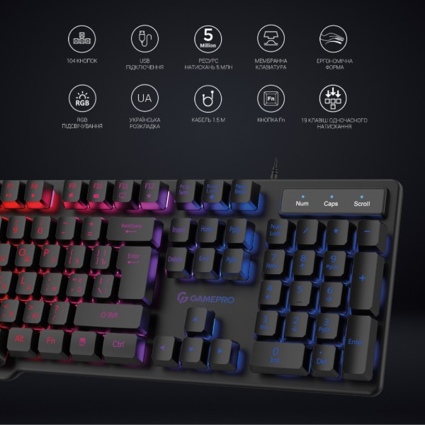 Фото - Клавіатура дротова ігрова GamePro RGB (GK380)