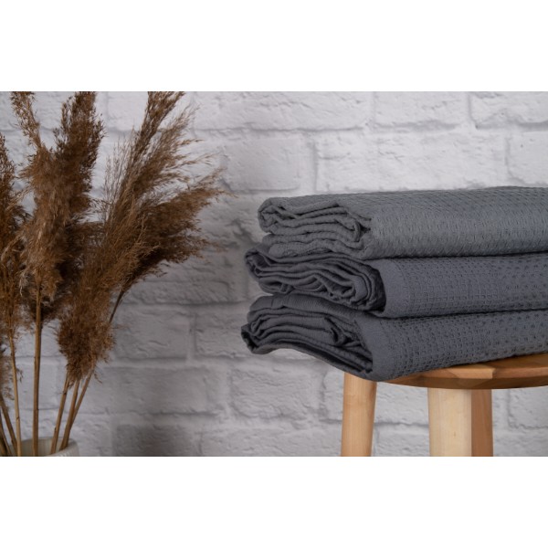 Фото - Простирадло євро GM Textile літнє вафельне сіре 200х220