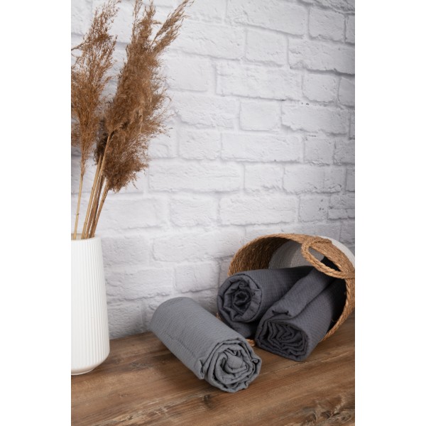 Фото - Простирадло євро GM Textile літнє вафельне сіре 200х220