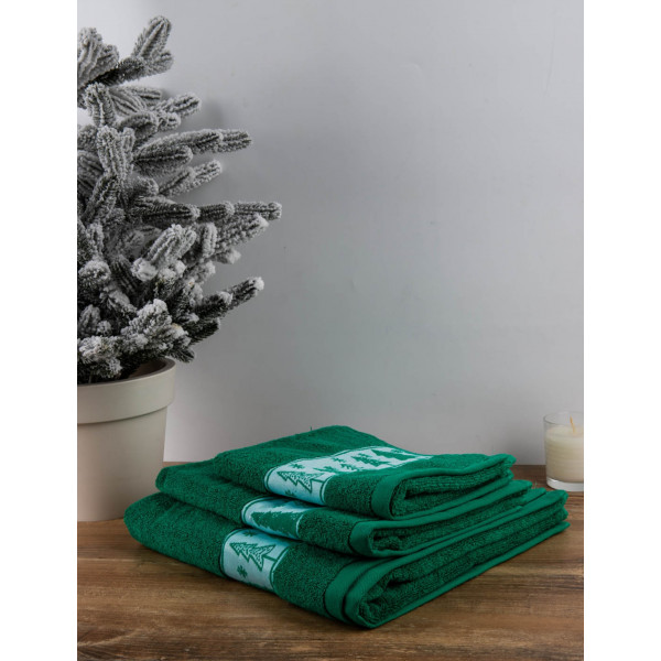 Фото - Рушник для рук GM Textile зелені новорічні ялинки 40х70