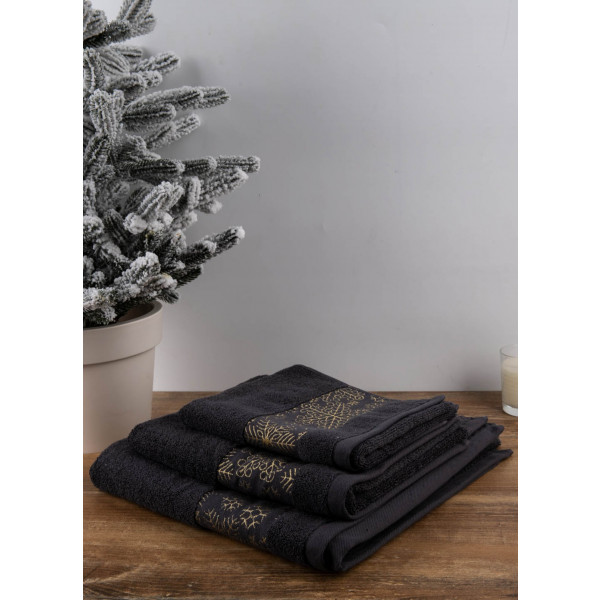 Фото - Рушник для обличчя GM Textile сірі новорічні сніжинки 50х90