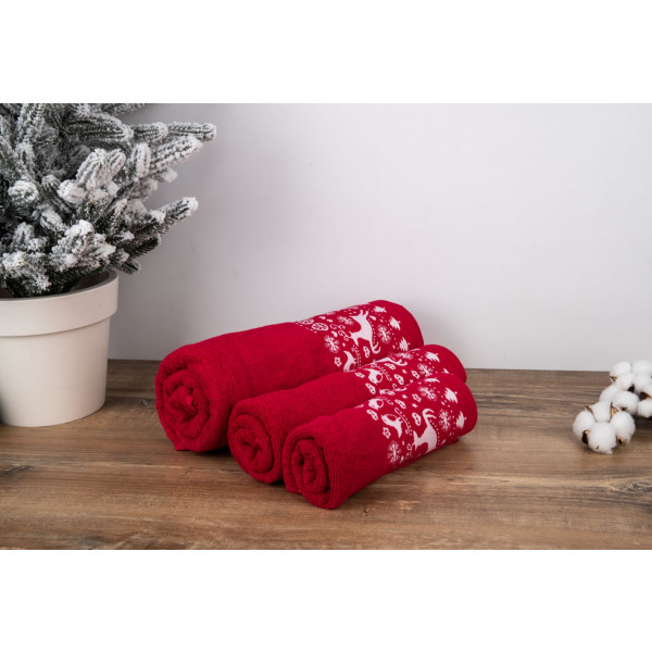 Фото - Рушник для рук GM Textile новорічні тваринки червоний 40х70