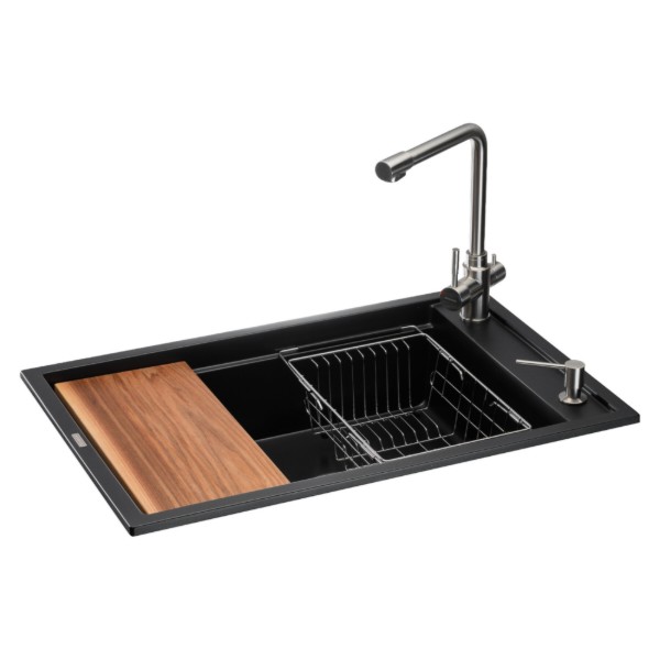 Фото - Мийка кухонна+змішувач GRANADO Optimal Estella black shine Фото - Мийка кухонна+змішувач GRANADO Optimal Estella black shine