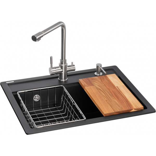 Фото - Мийка кухонна+змішувач+дозатор GRANADO Optimal Artes black shine (+Badalona LUX inox+ Redondo inox+кошик+дошка) Фото - Мийка кухонна+змішувач+дозатор GRANADO Optimal Artes black shine (+Badalona LUX inox+ Redondo inox+кошик+дошка)