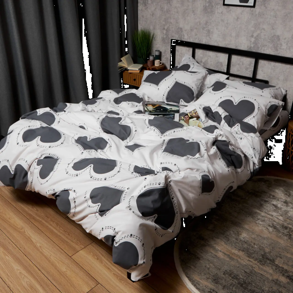 Фото - Комплект постільної білизни Moon&Star Бязь Gold Люкс Grey Love 200х220 нав. 2х70х70 (MS-820009357)