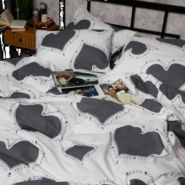 Фото - Комплект постільної білизни Moon&Star Бязь Gold Люкс Grey Love 200х220 нав. 2х70х70 (MS-820009357)