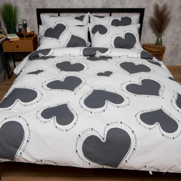 Фото - Комплект постільної білизни Moon&Star Бязь Gold Люкс Grey Love 200х220 нав. 2х70х70 (MS-820009357)