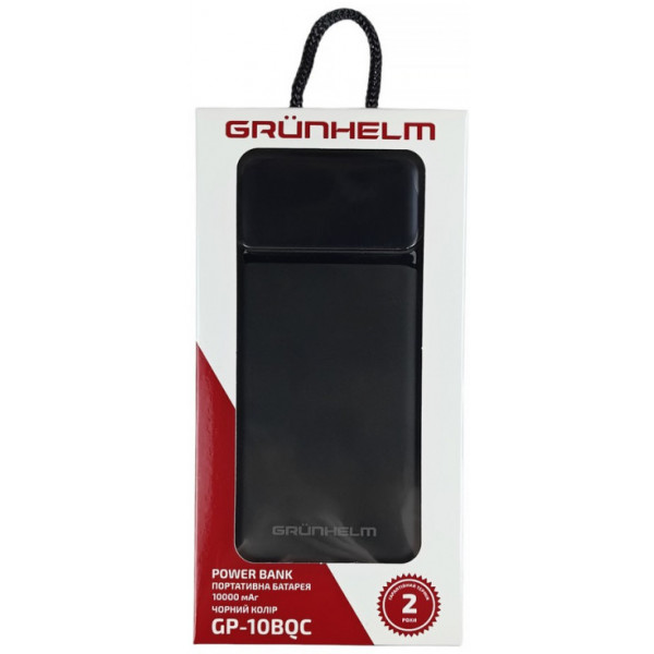 Фото - Батарея мобільна Grunhelm 10.000 mAh Black швидка зарядка 22.5W (GP-10BQC)