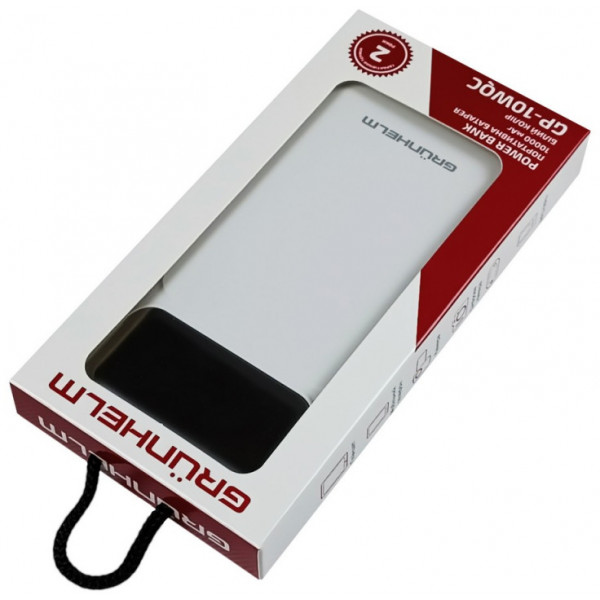 Фото - Батарея мобільна Grunhelm 10.000 mAh White швидка зарядка 22.5W (GP-10WQC)