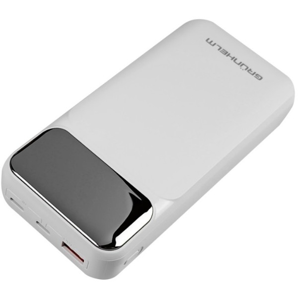 Фото - Батарея мобільна Grunhelm 20.000 mAh White швидка зарядка 22.5W (GP-20WQC)
