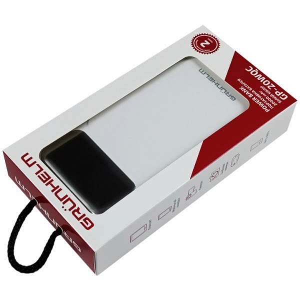 Фото - Батарея мобільна Grunhelm 20.000 mAh White швидка зарядка 22.5W (GP-20WQC)