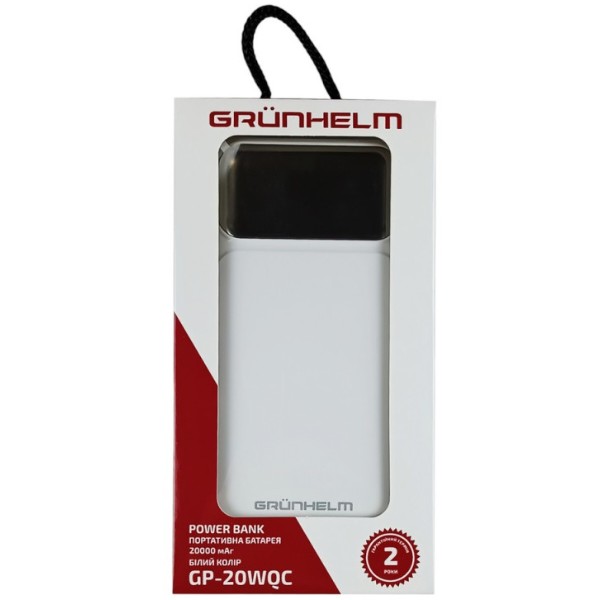 Фото - Батарея мобільна Grunhelm 20.000 mAh White швидка зарядка 22.5W (GP-20WQC)