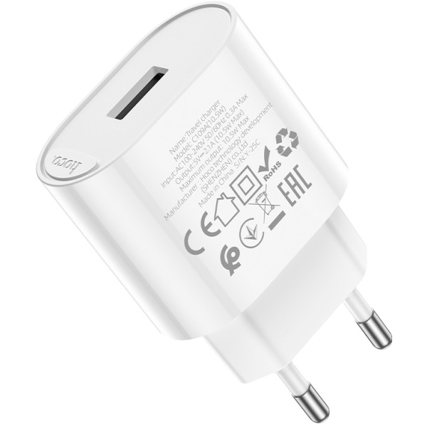 Фото - Мережевий зарядний пристрій HOCO C109A (10.5W) Fighter single port charger White (6942007656580)