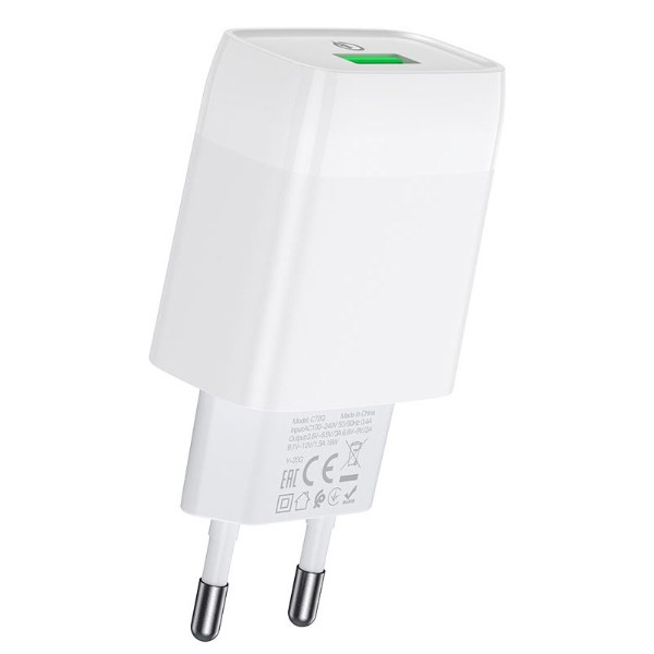 Фото - Мережевий зарядний пристрій HOCO C72Q QC3.0 charger set(Type-C) 18W White (6931474732552)