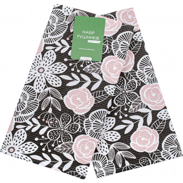 Фото - Набір рушників Home Line 45Х60 Декор квіти графітово-фрезовий 2 шт. (183924)