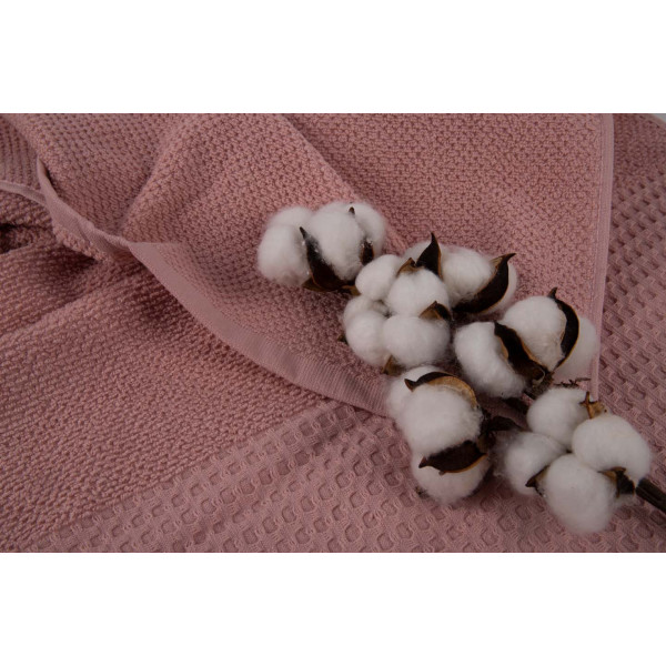 Фото - Рушник для обличчя GM Textile махровий вафельний бордюр світло-кораловий 50х90