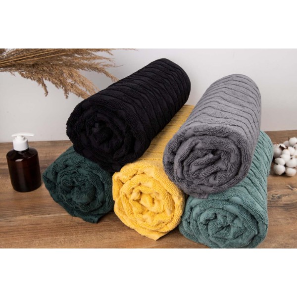 Фото - Полотенце банное GM Textile махровое жаккардовое черный (зигзаг) 100х150
