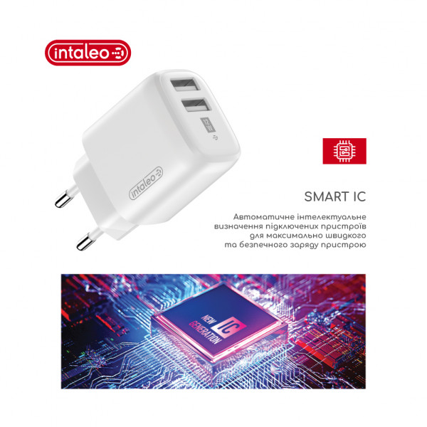 Фото - Сетевое зарядное устройство Intaleo 12W Fast Charge 2USB 2.4A TCG242 (1283126578281)