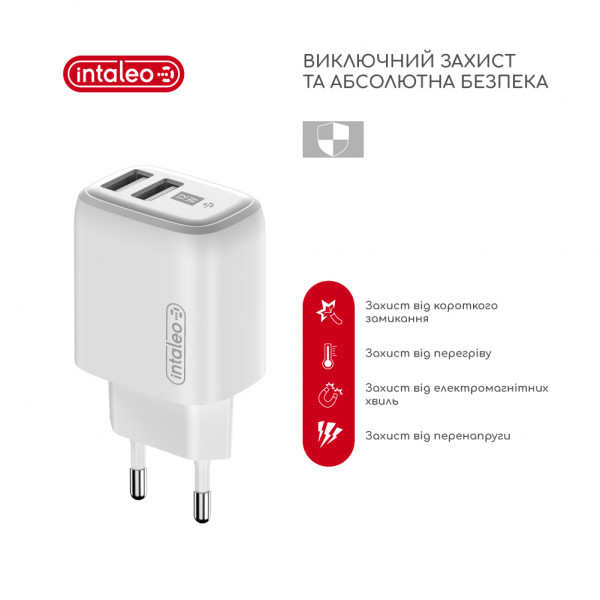 Фото - Сетевое зарядное устройство Intaleo 12W Fast Charge 2USB 2.4A TCG242 (1283126578281)