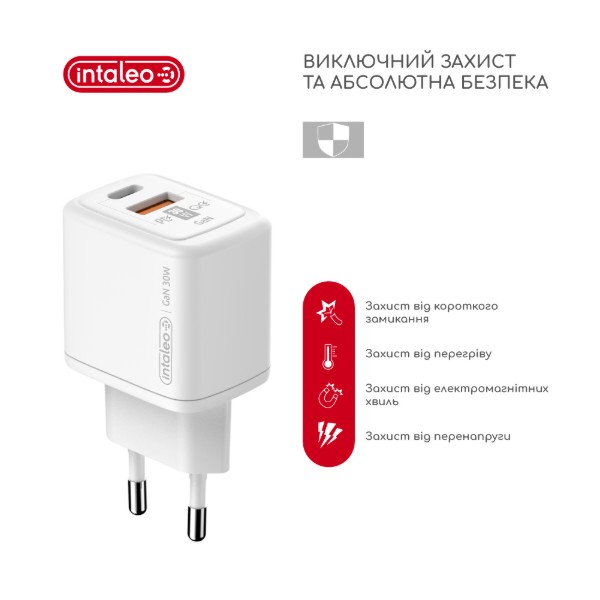 Фото - Мережевий зарядний пристрій Intaleo 30W GAN USB-C PD+USB-A QC 3.0 TCG30GAN (1283126578274)