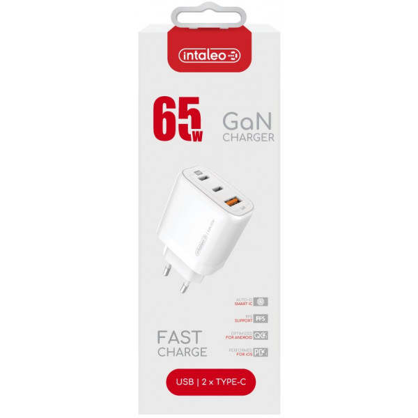 Фото - Мережевий зарядний пристрій Intaleo 65W GAN 2USB-C PD+USB-A QC 3.0 TCG65GAN (1283126559525)