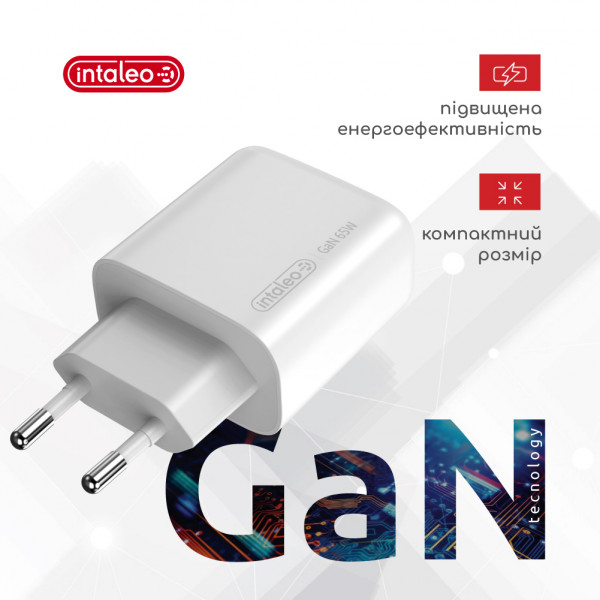 Фото - Мережевий зарядний пристрій Intaleo 65W GAN 2USB-C PD+USB-A QC 3.0 TCG65GAN (1283126559525)