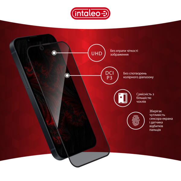 Фото - Захисне скло для смартфону Intaleo Privacy for Apple iPhone 14 / iPhone 13 / iPhone 13 Pro / iPhone 16e / iPhone 17e Black (1283126591952)