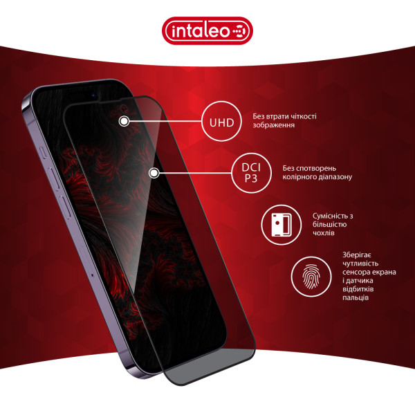 Фото - Захисне скло для смартфону Intaleo Privacy for Apple iPhone 14 PRO MAX Black (1283126591976)