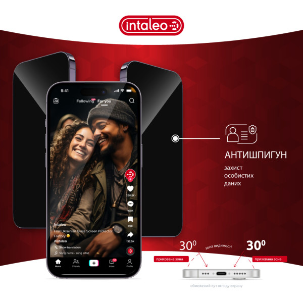 Фото - Защитное стекло для смартфона Intaleo Privacy for Apple iPhone 15 / iPhone 16 Black (1283126591983)