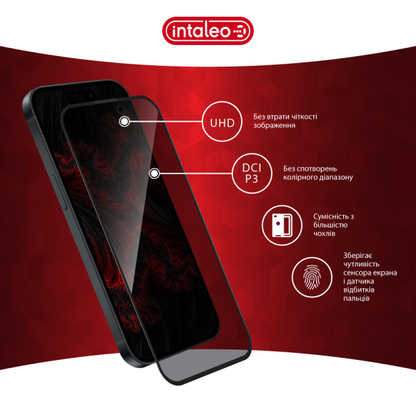Фото - Защитное стекло для смартфона Intaleo Privacy for Apple iPhone 15 / iPhone 16 Black (1283126591983)