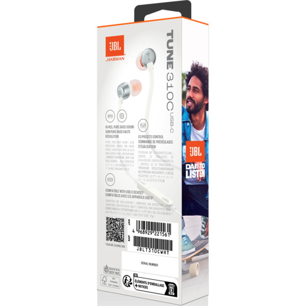 Фото - Навушники вкладиші дротові JBL Tune 310C USB-C White (JBLT310CWHT)