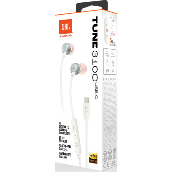 Фото - Навушники вкладиші дротові JBL Tune 310C USB-C White (JBLT310CWHT)