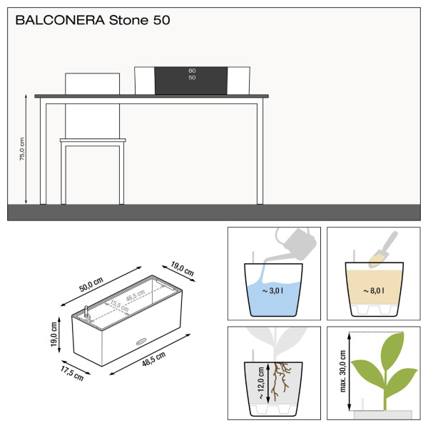 Фото - Вазон Lechuza BALCONERA Stone 50 графітово-чорний 15652