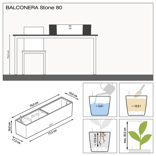 Фото - Вазон Lechuza BALCONERA Stone 80 графітово-чорний 15662