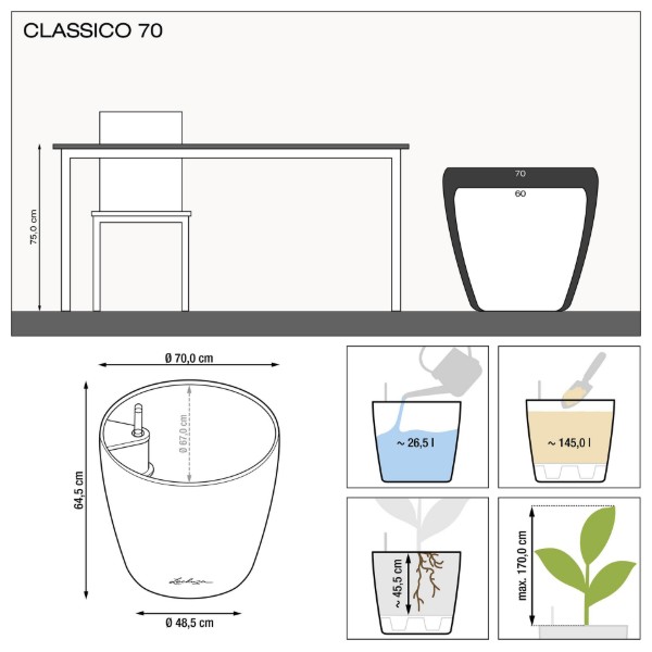 Фото - Вазон Lechuza Classico Premium70, All-in-One, d70xh65  Антрацит 14663
