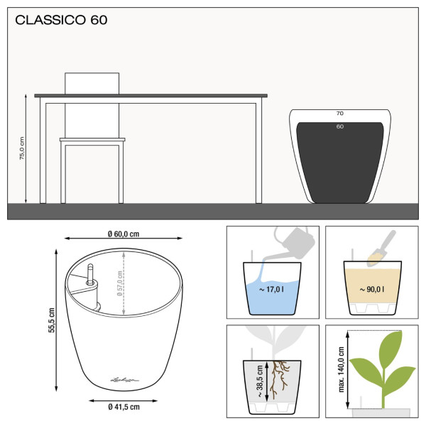 Фото - Вазон Lechuza Classico Premium 60, All-in-One Антрацит 14563