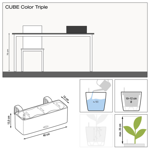 Фото - Вазон Lechuza Cube Color Triple 40 сірий 13684