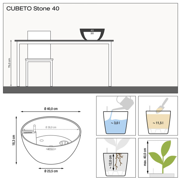 Фото - Вазон Lechuza Cubeto Stone 40 Світло-бежевий 13841