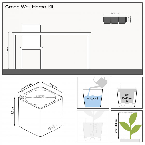 Фото - Набір кашпо Lechuza Green Wall Home Kit Color, 48х6х14 см, Сірий 13399
