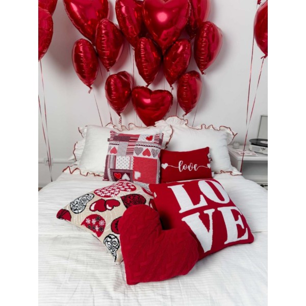 Фото - Подушка декоративная Прованс вязаная Сердца LOVE 45х45 см (039341)