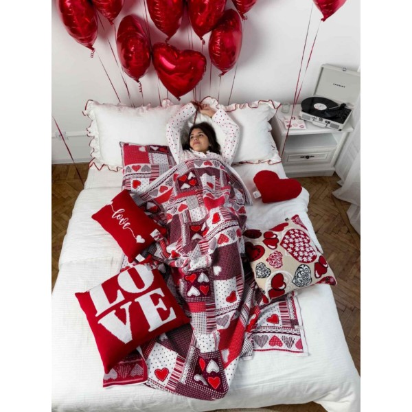 Фото - Подушка декоративная Прованс вязаная Сердца LOVE 45х45 см (039341)