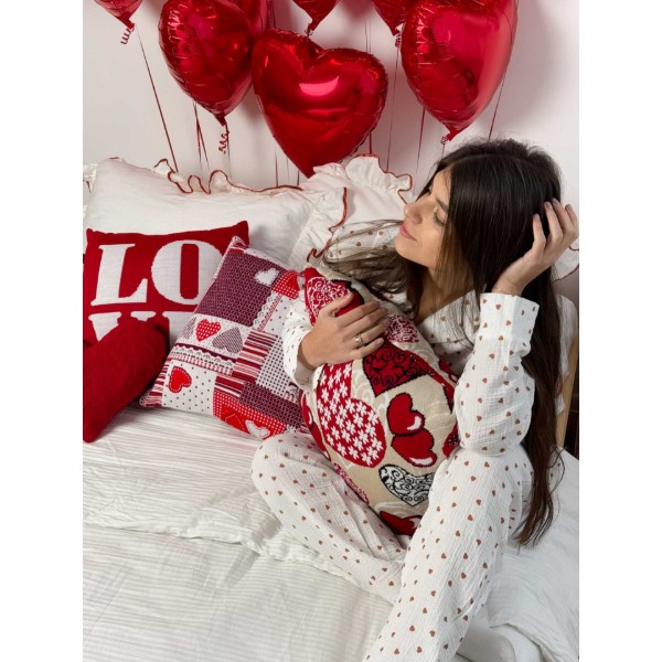 Фото - Подушка декоративная Прованс вязаная Сердца LOVE 45х45 см (039341)