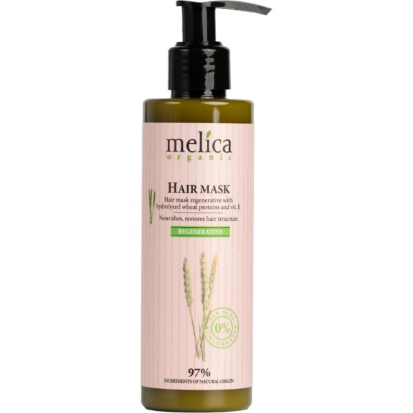 Фото - Маска для волос Melica Organic регенерирующая с протеинами пшеницы и витамином Е, 200 мл (4770416004218)